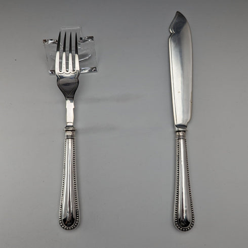 Circa 1865 British antique sterling silver handle fish cutlery pair JB